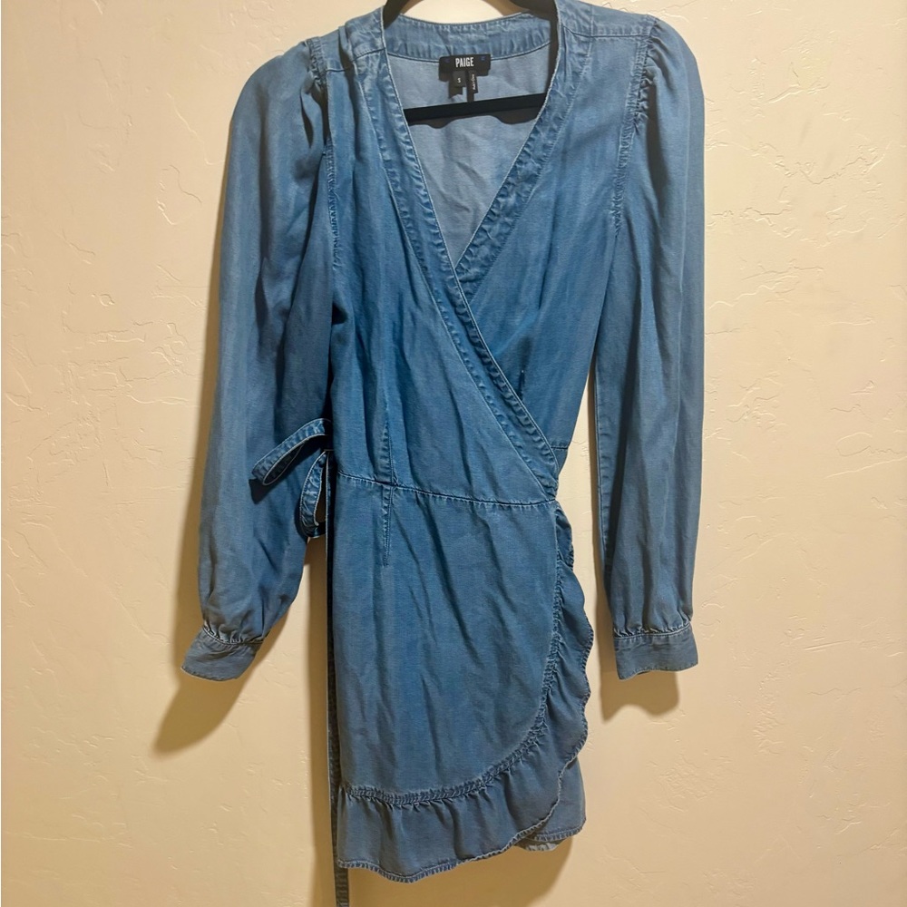 PAIGE Blue Long Sleeve Wrap Sundress - Picture 5 of 7